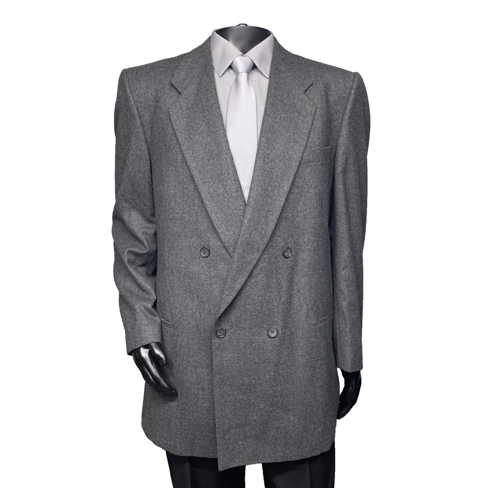 Vtg Dimitri Mens 42L Blazer Grey Double Breasted Wool USA Union Made MCM Classic
